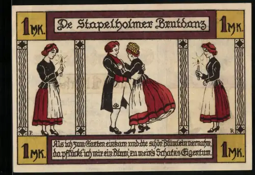 Notgeld Erfde, 1 Mark, Hochzeitstanz und Kirche, Wappen Landschaft Stapelholm