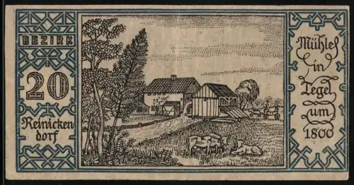 Notgeld Berlin-Reinickendorf 1921, 50 Pfennig, Bär und Mühle mit Landschaft, Nr. 49854