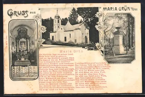 AK Maria Grün b. Graz, Ansicht der Kirche, Altar der Kirche