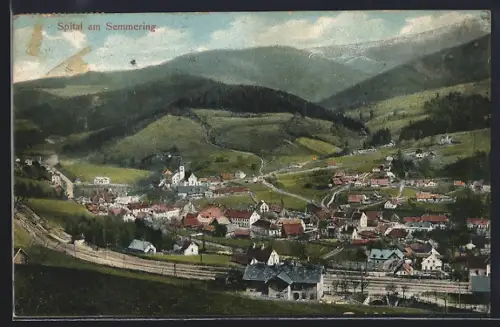 AK Spital am Semmering, Ansicht aus der Vogelschau, Eisenbahn-Anlagen
