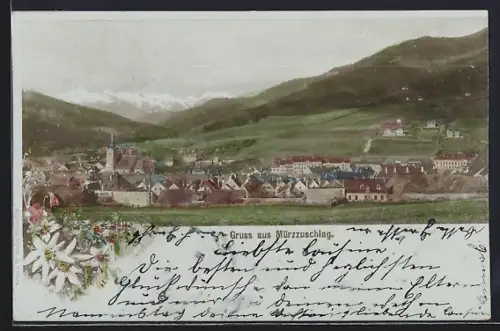 AK Mürzzuschlag, Ortsansicht mit Kirche