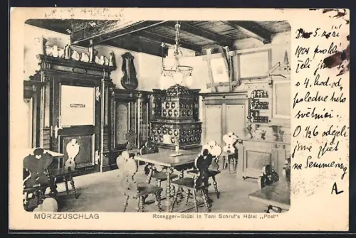 AK Mürzzuschlag, Rosegger-Stübl in Toni Schruf`s Hotel Post