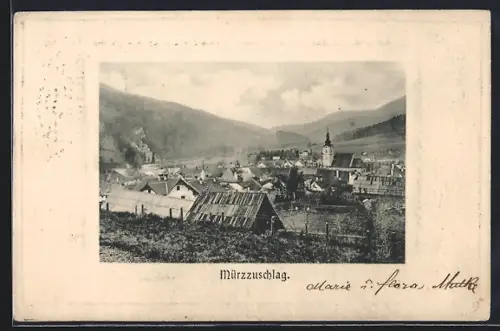 AK Mürzzuschlag, Ortsansicht vom Feld aus