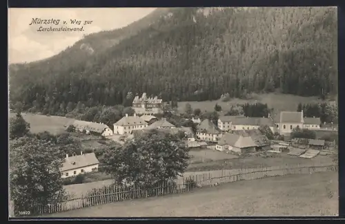 AK Mürzsteg, Ortsansicht mit Kirche vom Weg zur Lerchensteinwand
