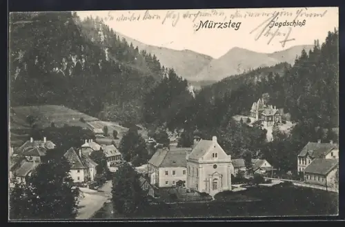 AK Mürzsteg, Blick zum Jagdschloss