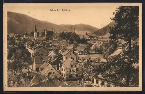 AK Göss / Leoben, Ortsansicht m. Kirche