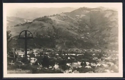 AK Rachovo, Ortsansicht mit Berglandschaft