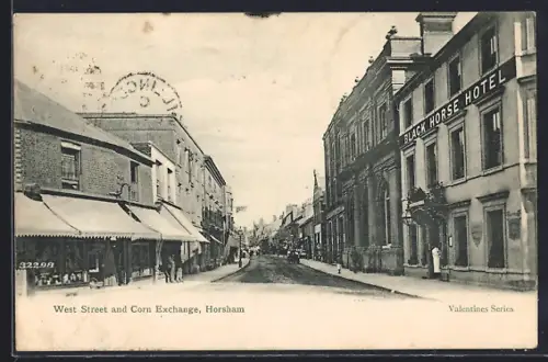 AK Horsham, West Street and Corn Exchange, Black Horse Hotel