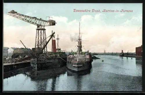 AK Barrow-in-Furness, Devonshire Dock, battleships at the pier