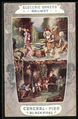 Künstler-AK Blackpool, Electric Grotto Railway, Central-Pier