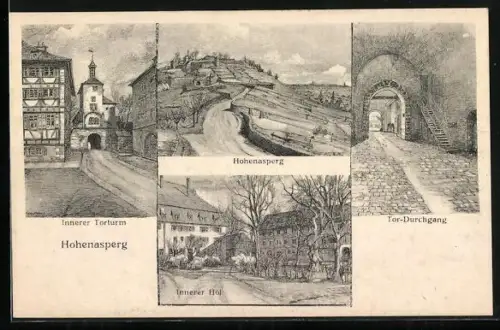 Künstler-AK Hohenasperg, Innerer Torturm, Innerer Hof, Tor-Durchgang