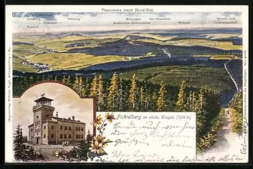 Lithographie Fichtelberg im sächs. Erzgeb., Panorama nach Nord-Ost
