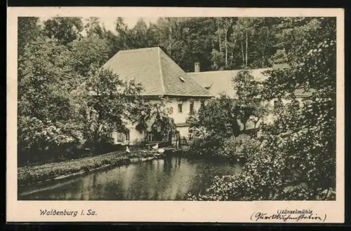 AK Waldenburg i. Sa., Glänzelmühle am Fluss