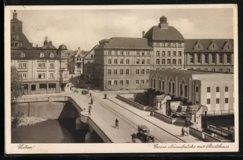 AK Guben, Grosse Strassenbrücke, Stadthaus
