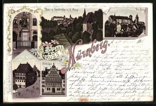 Lithographie Nürnberg, Spittlertor, Die Burg, Spittlerthor