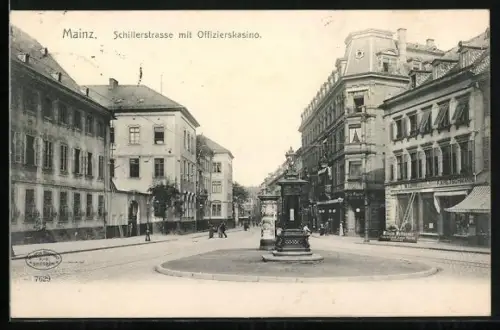 AK Mainz, Schillerstrasse mit Offizierskasino