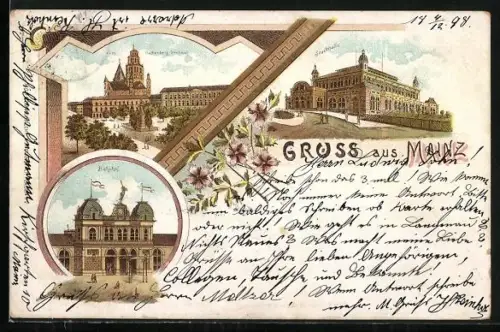 Lithographie Mainz, Bahnhof, Stadthalle