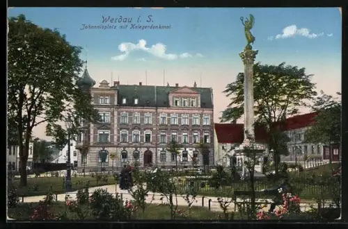 AK Werdau i. S., Johannisplatz, Kriegerdenkmal