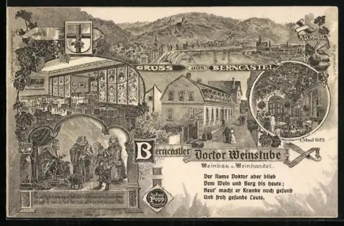 Künstler-AK Bernkastel, Gasthaus Doctor Weinstube