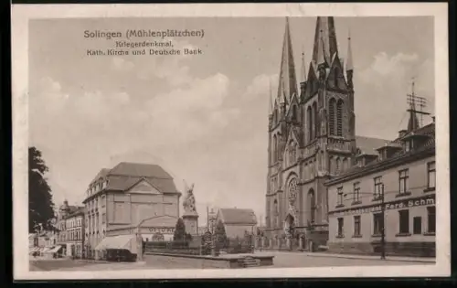 AK Solingen, Kriegerdenkmal, Kath. Kirche, Deutsche Bank