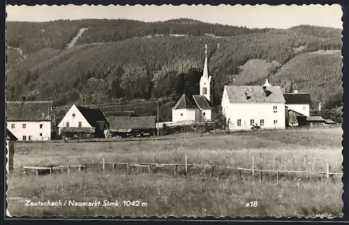 AK Zeutschach /Neumarkt, Ortspanorama mit Kirche