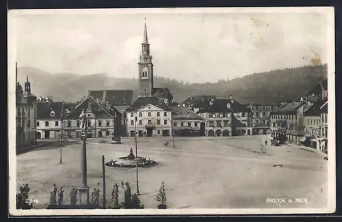 AK Bruck a. Mur, Stadtplatz mit Stadtamt und Café Kornmesser