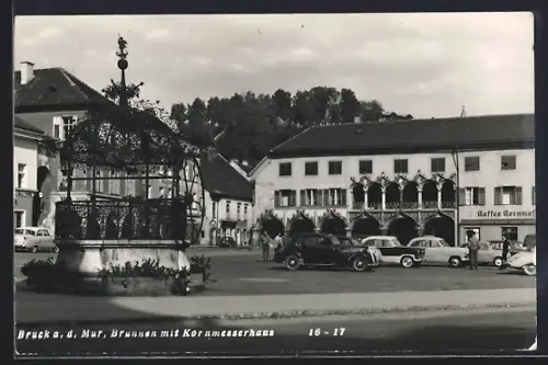 AK Bruck a. d. Mur, Brunnen mit Kornmesserhaus