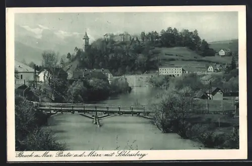 AK Bruck a. Mur, Partie a. d. Mur mit Schlossberg