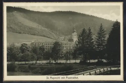 AK St. Ruprecht, Ortsansicht mit Piusinstitut u. Strasse