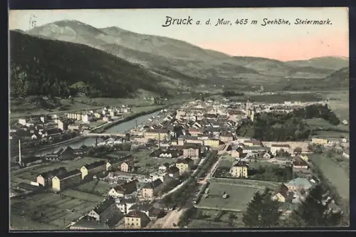 AK Bruck / Mur, Teilansicht mit Bergen