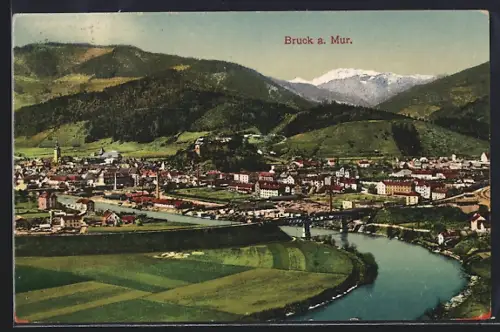 AK Bruck a. Mur, Ortsansicht mit Brückenpartie