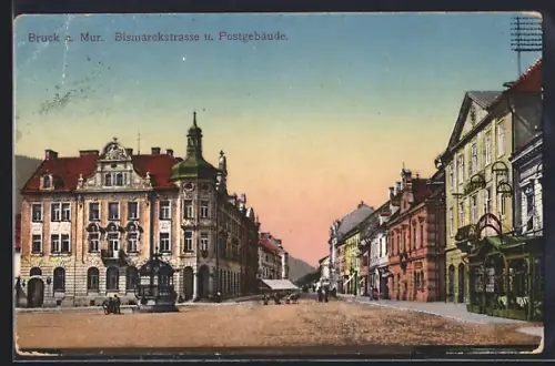 AK Bruck a. d. Mur, Bismarckstrasse u. Postgebäude