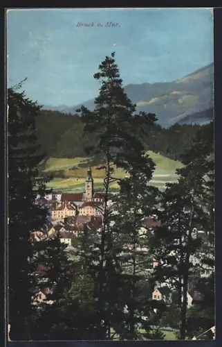 AK Bruck a. Mur, Ortsansicht mit Landschaftspanorama