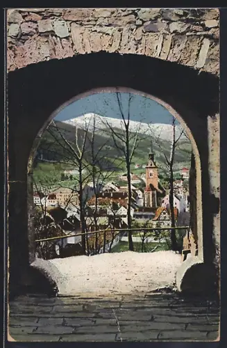 AK Bruck a. Mur, Ortsansicht durch steiernes Tor