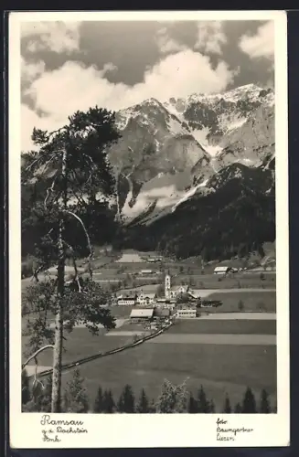 Foto-AK Ramsau, Ortsansicht gegen den Dachstein