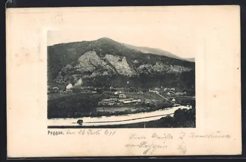 AK Peggau, Gesamtansicht mit Gewässer und Bergpanorama
