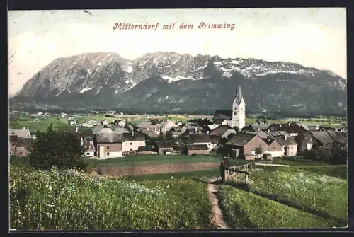 AK Mitterndorf / Salzkammergut, Ortsansicht mit Grimming