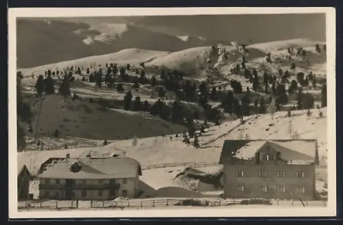 AK Turrach, Turracherhöhe, Gasthof Seewirt H. Brandstätter mit Umgebung im Winter
