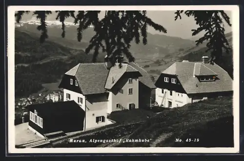 AK Murau, Alpengasthof Rahmhube mit Ortsblick aus der Vogelschau