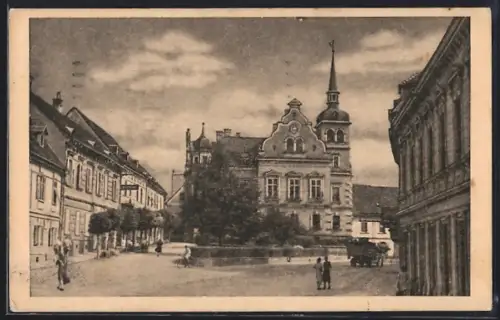 AK Gleisdorf, Strassengabelung mit Turmgebäude