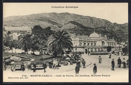 AK Monte-Carlo, Café de Paris, les Jardins, Riviera Palace