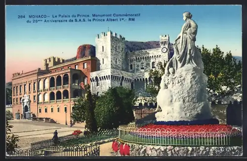 AK Monaco, Le Palais du Prince, Monument Commémoratif du 25eme Anniversaire de S.A.S le Prince Albert 1er