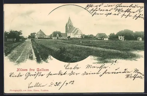 AK Ballum, Ortspanorama mit Landstrasse und Kirche