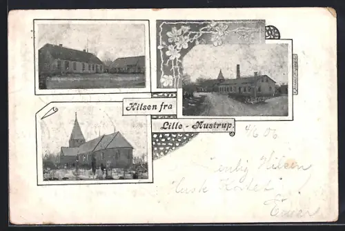 AK Lille-Nustrup, Ortspartie, Gehöft, Kirche