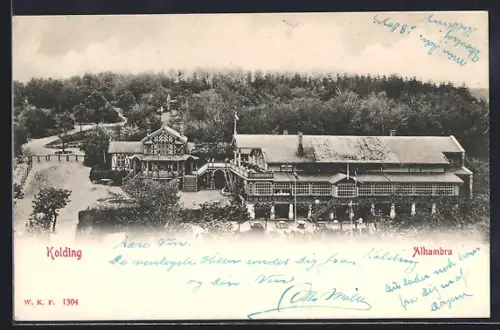 AK Kolding, Gaststätte Alhambra, Panorama aus der Vogelschau