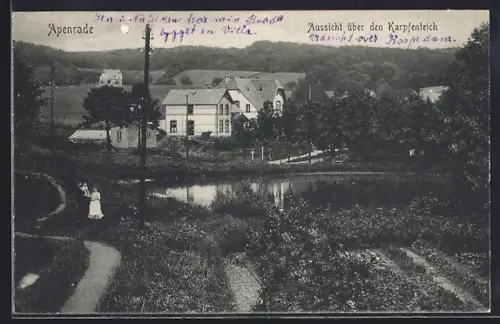 AK Apenrade, Ortsansicht mit Karpfenteich aus der Vogelschau