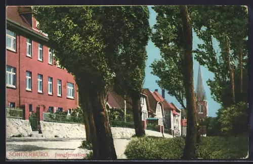 AK Sonderburg, Jungfernstieg mit Kirche