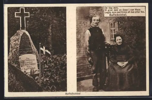 AK Boffelkobbel, Soldatengrab / Denkmal Jens Christensen u. Hans Hansen, Paar vor einem Gebäude