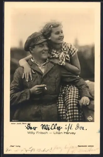 AK Schauspieler Willy Fritsch und Lilian Harvey in einer Filmszene