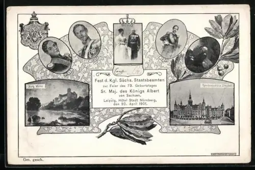 AK Leipzig, Fest d. Kgl. Sächs. Staatsbeamten zur Feier des 73. Geburtstages Königs Albert von Sachsen 1901